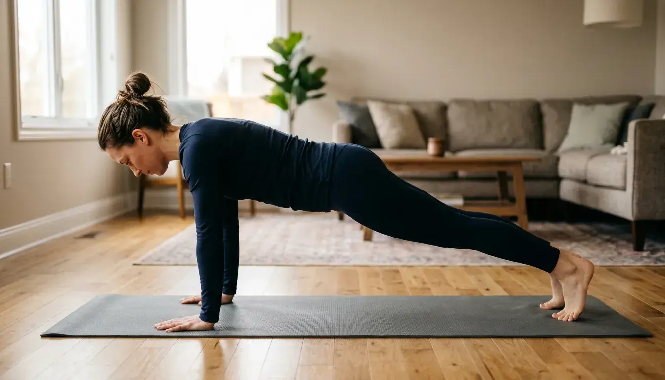 Posición de plancha dentro del burpee con el cuerpo en línea recta