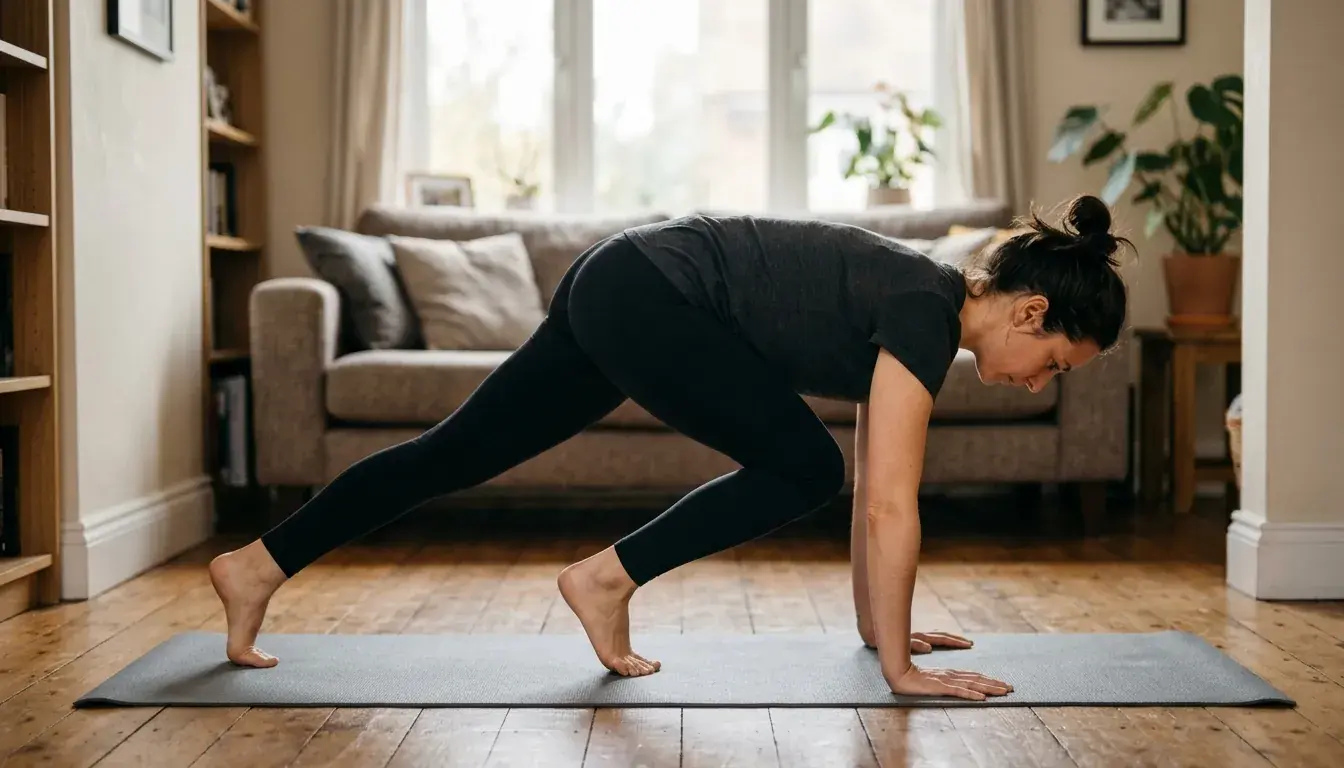 Burpee sin salto: paso atrás a la plancha sobre la esterilla