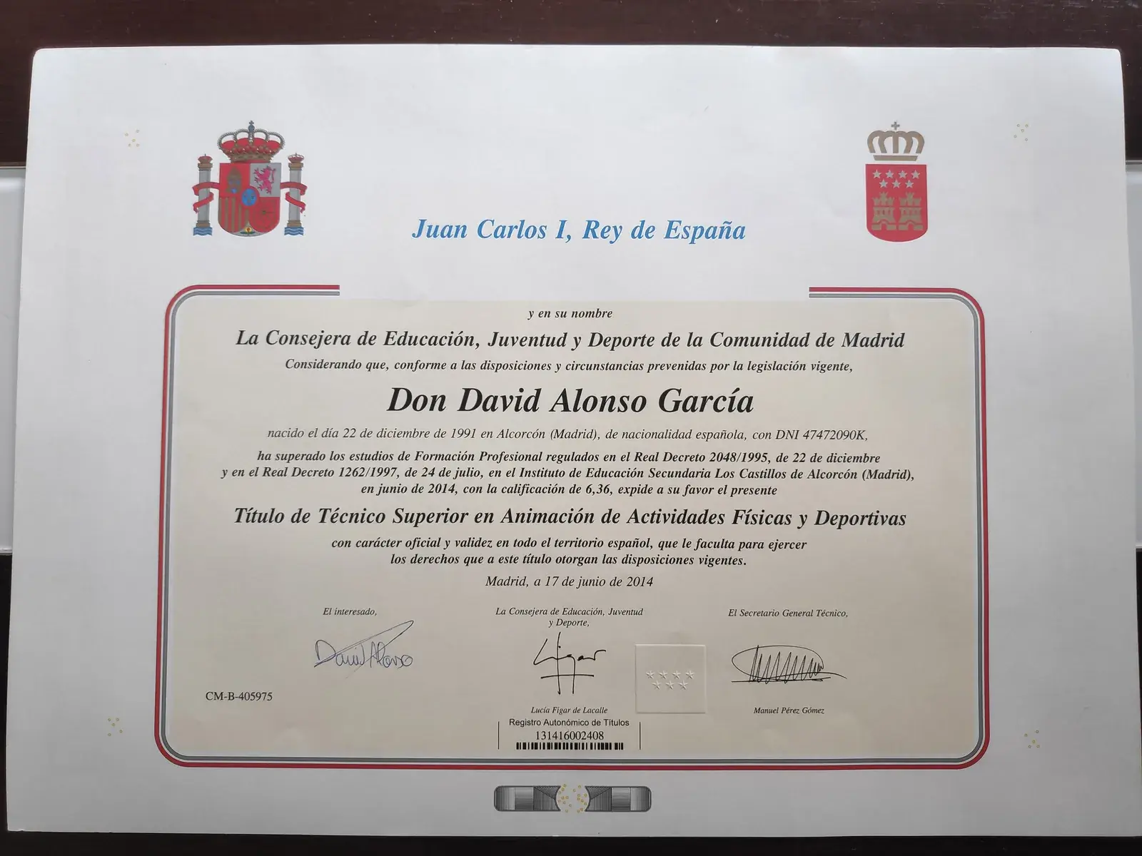 Título oficial TAFAD — Técnico Superior en Animación de Actividades Físicas y Deportivas, Comunidad de Madrid